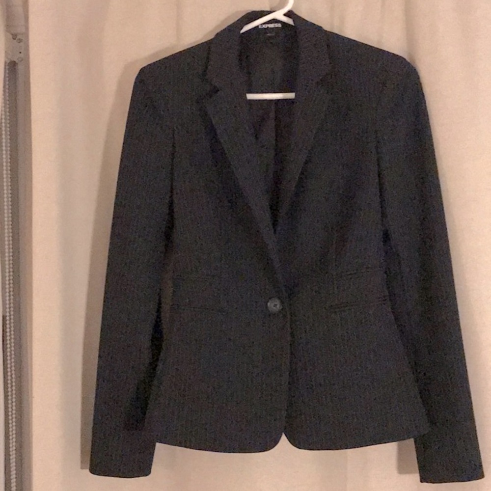 Express Navy Blazer one button thin white stripes